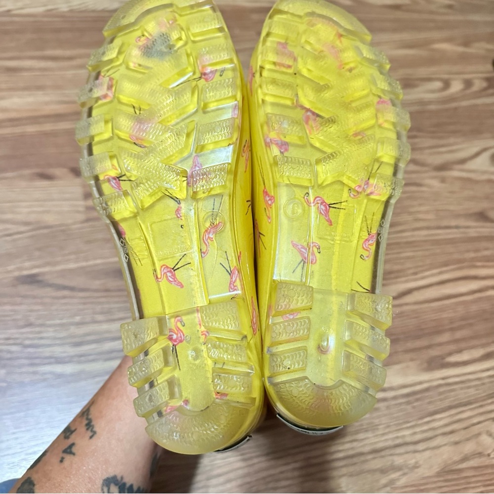 Yellow Rain Boots with Pink Flamingo Print - Picture 3 of 6